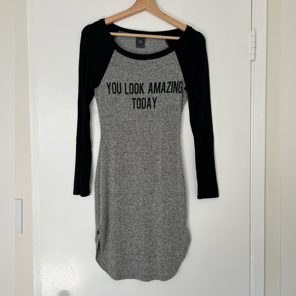 May Pink Grey & Black Knit Long-sleeve Bodycon Dress, S